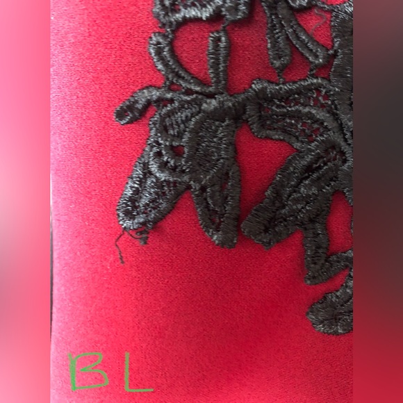 LIZ CLAIBORNE Dress Women’s 18 Red Garnet Red with Black Lace Appliqué - Picture 8 of 10